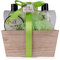 Accentra - Duschset Frauen Geschenkset OLIVE in schöner Holzbox - 5-teiliges Pflegeset mit Duschgel, Bodylotion, Badesalz, Körperpeeling und Netzschwamm - Wellness Geschenk Set zum Geburtstag