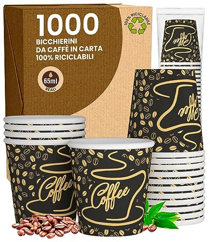 Lot de 1000 verres à café en papier 65 ml CoffeeGoldCUP écologiques biodégradables jetables petits emporte-pièces