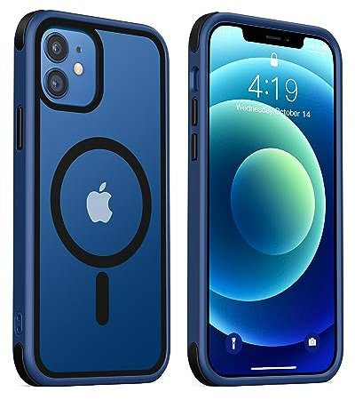 MobNano Hybrid Clear Magnetic iPhone 12 Case, iPhone 12 Pro Case, [Wireless Charging + MagSafe Support] Silicone Shockproof Bumper hard Transparent Outdoor Football Phone 12 12pro Cover -Blue/Black