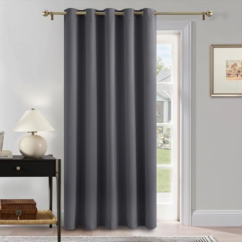 PONY DANCE Door Curtain Thermal - 1 Panel Blackout Curtains for Living Room Bedroom Kitchen Privacy Screen Heat Cold Insulated, 66 inch Width x 84 inch Drop, Grey