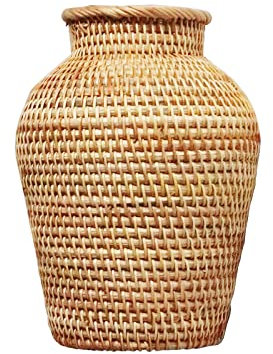 Jarrón de ratán, soporte para macetas, almacenamiento para plantas, jarrones de mimbre, decoración, cesta apilable, amarillo (Multicolor, talla única)