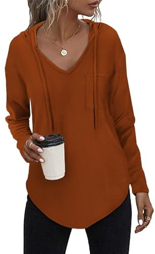 Tanmolo Kapuzenpullover Damen Leichter Pullover Hoodie Sweatshirs mit Taschen für den Herbst Karamell, XL