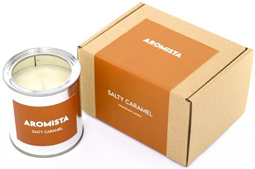 AROMISTA Salty Caramel Sojakerze 200gr. handgemacht Kerze 100% recycelbar Sojawachs Duftkerze Brenndauer 50 Stunden