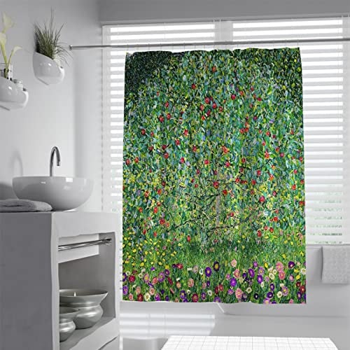 WEECHAINGE Apfelbaum HD Kunstdruck Duschvorhang Gustav Klimt Stil Badezimmer Duschvorhang Botanisches Badezimmer Dekor wasserabweisender Stoff W90xL180cm