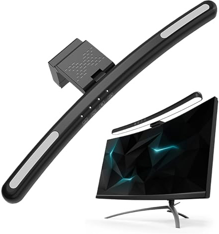 Barra de luz curvada para monitor para pantallas curvadas de 24 a 27 pulgadas, barra de luz con 7 RGB, atenuación continua, 3 temperaturas de color, luz de computadora de juegos alimentada por USB