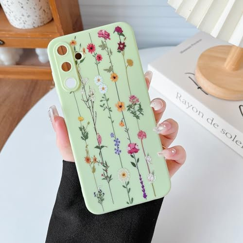 ZTOFERA Compatible with Samsung Galaxy A25 5G Case for Girls Women, Flexible Soft Silicone Protective Phone Case with Cute Climbing Flowers Floral Pattern Shockproof Bumper Cover, Green