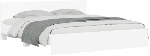 vidaXL Bettgestell, Bettrahmen mit Lattenrost, Bett Gästebett mit Kopfteil, Doppelbett Schlafzimmerbett Schlafzimmermöbel, Weiß 180x200cm