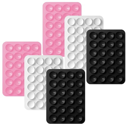 Guegine 6pcs Silicone Suction Cup Phone Holders,Phone Suction Pad,Suction Phone Case for Shower Mirror and Car Selfie,24 Grain Square(Black,White,Pink)