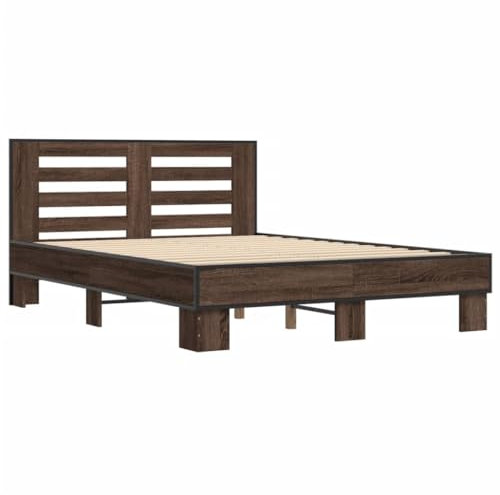 vidaXL Bettgestell, Bett mit Kopfteil für Schlafzimmer, Bettrahmen mit Lattenrost, Schlafzimmerbett Doppelbett, Braun Eichen-Optik 120x200cm Holzwerkstoff Metall