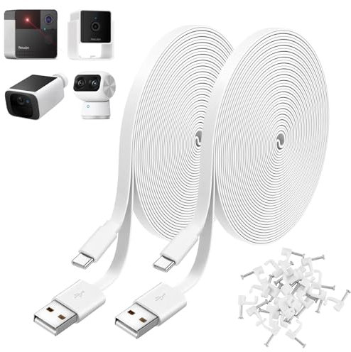 Uogw Type C Cable for Petcube Cam Indoor/Petcube Cam 360/TP-Link Tapo C120,Blink mini2,Blink Outdoor 4,WYZE Duo Cam Pan,WYZE Cam Pan v4,USB to Type C Power Cord,10Ft Flat Power Extension Cable-2Pack