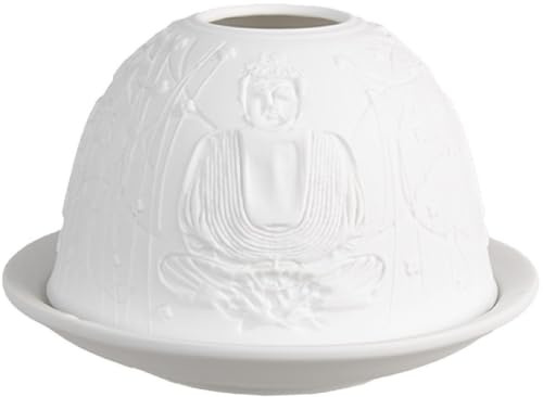 Clayre & Eef Teelichthalter Ø 12x8 cm Weiß Porzellan Buddha