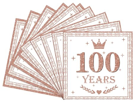 Servietten 100.Geburtstag Frauen,20 Stück Roségold Geburtstagsservietten,Partyservietten,100.Geburtstag Deko Servietten,Papierservietten für Frauen Sie 100.Geburtstags Tischdekoration