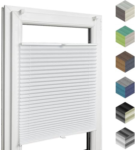 Home-Vision® Premium Plissee Faltrollo ohne Bohren mit Klemmfix jalousien Fenster innen(Weiß, B25cm x H80cm) Easyfix Klemmträger, Verdunklung, Blickdicht Sonnenschutz Jalousie für Fenster & Tür