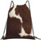 Echtes braunes und weißes Kuhfell, Rucksack mit Kordelzug, Unisex, Einkaufstasche, Sporttasche, lässiger Tagesrucksack, Sackpack mit Kordelzug