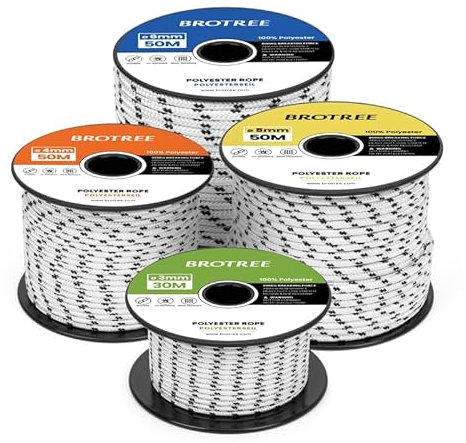 Brotree Polyesterseil 5mm x 30m Weiß/Schwarz - Seil Schnur Reißfest Allzweckseil für Festmacher, Boot, Fahnenmast, Zelt, Outdoor - 400KG Bruchlast