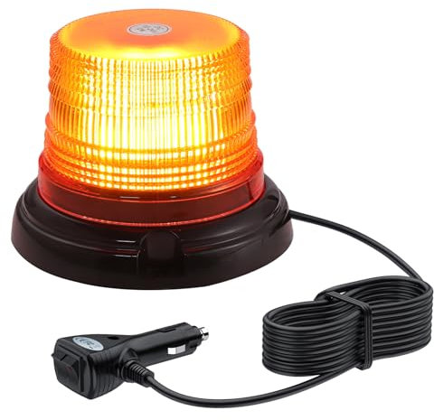 YGiTK 48 LED Rundumleuchte Akku mit magnetischem, 12/24V ABS Warn LED Blitzleuchte 7 Modi mit 5m gerade Netzkabel Amber Warnleuchte für Auto KFZ Gabelstapler Traktor Golfwagen Anhänger