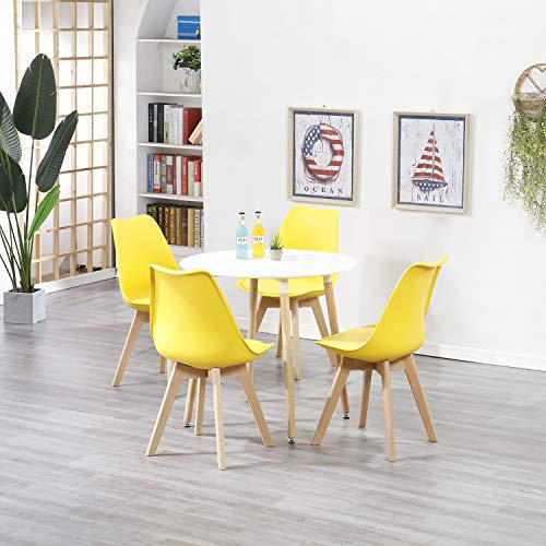DEYARNA HOME Esstisch mit 4 Stühle Set, Esszimmertisch und 4 Skandinavischen Esszimmerstühle für Esszimmer, Küche, Wohnzimmer, Büro (Gelb) Tischgröße: 80 * 80 * 75cm