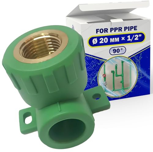 Fitting Ø 20 mm x 1/2 Zoll Winkel 90 Grad Bogen mit Wandhalter Verbinder aus PP-R und Metall Innengewinde zum Anschluss von Metall Rohr mit Gewinde an Polypropylen Wasserleitung Kunststoff - MONTERAL