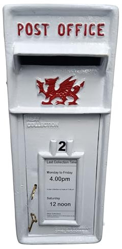 Large Cast Iron Welsh Dragon Traditional Style Post Box In White With Red Detail