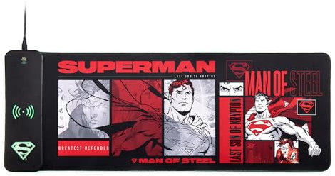Power Idolz Numskull DC Comics Superman 2025 XL RGB Gaming-Mauspad mit 15W kabellosem Ladegerät Anpassbare LED, rutschfest, wasserabweisend