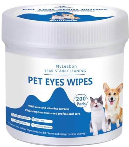 Eye Wipes for Dogs, 200 Pads Pet Tear Stain Cleaning Wipes for Eye Care of Dogs and Cats, Mild Ingredient, Gently Remove Pet Tear Stain, Eye Debris, Discharge, Mucus Secretions - Safe Ingredients