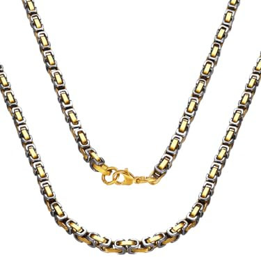 ChainsPro Königskette für Herren Damen Byzantinische Kette Halskette Edelstahl 4mm breit Schmuck Vergoldet Farbe 46cm