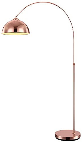 Stehlampe Kugel Bogenleuchte Kupfer Metall Standleuchte gebogen Wohnzimmer Höhe verstellbar, Schirm beweglich, 1x E27, H 141-196 cm