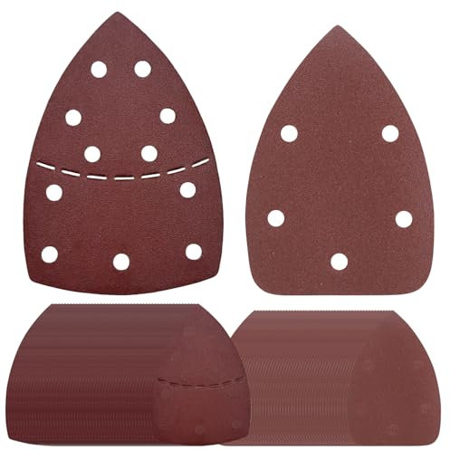 100 Stück Delta-Schleifdreiecke, Körnung 80 Schleifpapier Dreieckschleifer 105x152 mm (11 Loch) + 140x90 mm (5 Loch), Schleifblätter mit Haftrücke für Deltaschleifer und Multischleifer