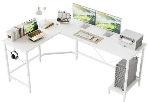 Mericonia L Shaped Desk, 170 cm Corner Gaming Desk for Home Office, Computer Desk Sturdy Writing Workstation for Small Space, Easy to Assemble, White