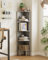 Apetaccat Eckregal, Ecke Bücherregal mit 5 Ebenen,Pflanzenregal, Anzeige Aufbewahrungsregal für Wohnzimmer,Büro,Schlafzimmer,127x29x29cm, Grau