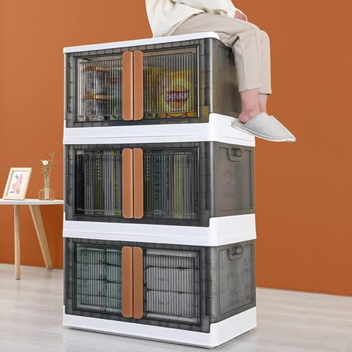 MY HOMIE Stackable Storage Boxes - Plastic Containers with Lids, Collapsible Wardrobe Storage Organiser, Toy Storage Unit for bedroom, camping, classroom storage (coral orange, 45l)