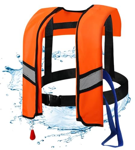 Fischereischwesterjacke, Lebensjacken Automatische Inflation 150n Nylon einstellbare Schnalle Schwimmweste mit reflektierenden Streifen & Pfeife zusätzlicher Röhrchen tragbares Wasser Sportlebenswest