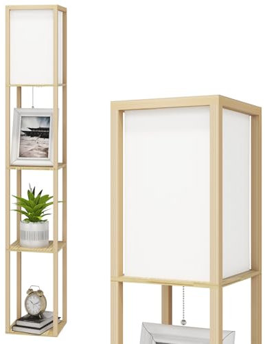YOURLITE lampadaire sur Pied Salon 160cm, Lampe sur pied en Bois avec étagères, éclairage Intérieur, Convient Pour Le Salon, La Chambre, La Salle D'étude, Le Bureau, Couleur Naturelle, Sans ampoule