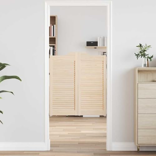 Gecheer Portes Battantes à Persiennes 1paire 90x80 cm bois Massif Pin Panneaux de Porte pour Chambre, Cuisine, Salle de Bain