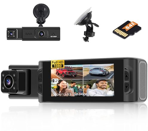 Hikity WiFi DashCam mit 64GB SD Karte, Dashcam Auto Vorne Innen Kabellos G-Sensor, Autokamera FHD 1080P mit integriertem WLAN/APP, Doppellinse, Loop-Aufnahme, Bewegungserkennung, Belichtungsanpassung
