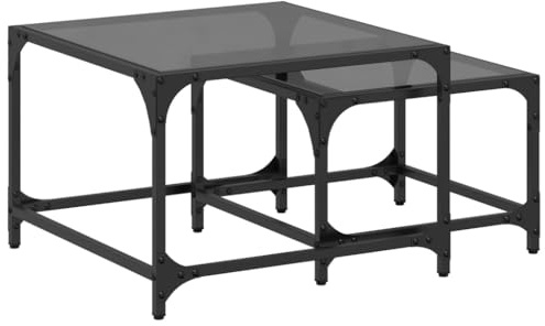 Eleganz Lot de 2 tables gigognes avec plateau en verre noir en acier - Table basse moderne pour salon, robuste et durable - Matériaux en bois, acier et verre - Peu encombrante et élégante
