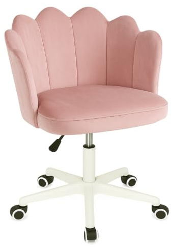 GROWNEER Velvet Office Desk Chair with Tufted Barrel Back, Adjustable Swivel Vanity Chair with Armrests, 136 kg Load, Ergonomic Padded Seat for Home Office, Bedroom or Study (Pink)