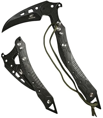 Folding Sickle Knife With Sheath, Quick Release Tactical Survival Tool with Safety Lock,Glass Breaker, Portable Outdoor Garden Pruning Tool