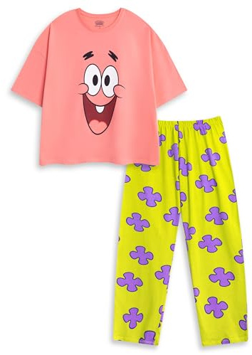 SPONGEBOB SQUAREPANTS Patrick Star Womens Pink Short Sleeve Long Leg Pyjama Set | Cartoon Sleepwear for Lounging & Bedtime | Comfortable Nightwear | SpongeBob Merch