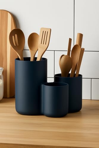 Modern Kitchen Utensil Holder with Three Cups (DEL-0053) (Matt Dark Blue)