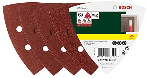 Bosch Home and Garden DIY 25tlg. Schleifblatt-Set verschiedene Materialien für Deltaschleifer (Körnung 60/120/180, 6 Löcher), 2607017111