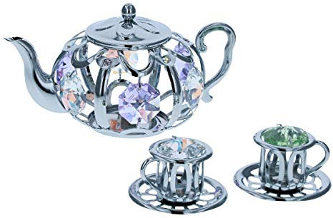 Crystocraft Tea Pot & Tea Cup Ornament Made With Swarovski Crystals