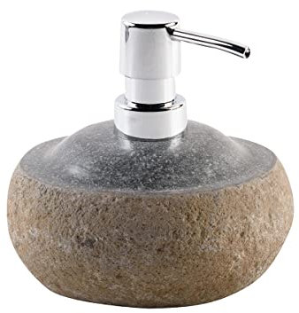 Wohnfreuden Flussstein Seifenspender 120 ml grau - Unikat Waschbecken Zubehör Bad WC Garten Naturstein