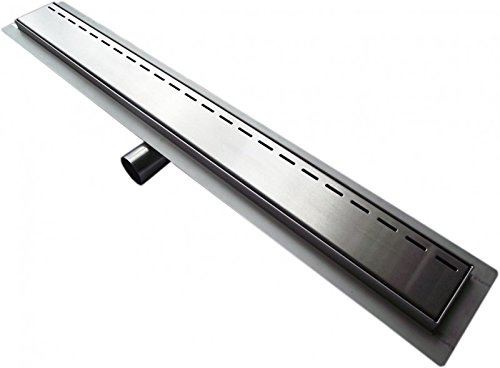 BERNSTEIN® Duschrinne 100cm für Duschkabine mit Linienmuster-Ablaufblende (Elegant) Komplettset, Doppelseitiger Bodenablauf mit integriertem Siphon, Flache Edelstahl-Ablaufrinne G014 für Badezimmer