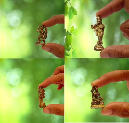 Purpledip Rare Miniatur Statue Set Hindu Götter (Krishna, Hanuman, Shiva, Brahma): Einzigartiges Sammlerstück Geschenk (11181)