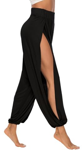 AvaCostume High Slit Harem Pants Women Hippie Harem Pants Trousers Black S
