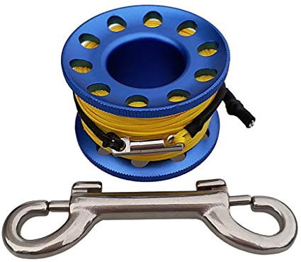 B Baosity Aluminium Spule mit Leine Karabinerhaken Fingerreel Finger Reel zum Tauchen - Blau