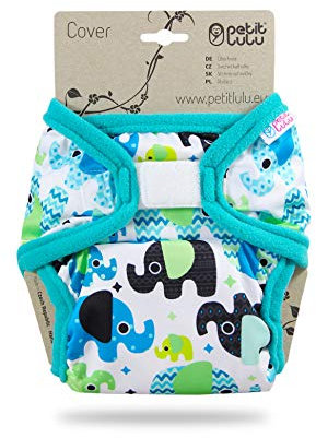 Petit Lulu XL Überhose (12-17 kg) für Stoffwindeln Klett (Baby Elefanten (blau))