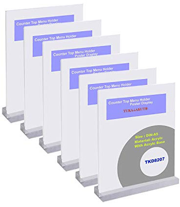 TUKA 6er Tischaufsteller A5 Hochformat mit Acryl Basis, Acryl Werbeaufsteller Tischständer Doppelseitiges Display, Flyer Aufsteller Menükartenhalter, Glasklar Acrylglas T-Ständer, TKD8207-A5-6x