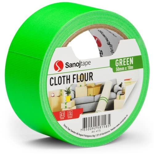 Sanojtape Neon-Fluor-Gewebeband 50mm x 10m Fluoreszierendes Grun Dekoband